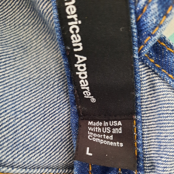 American Apparel Tomgirls 100% Cotton Distress Denim Blue Jeans Overalls Size L - Picture 11 of 15